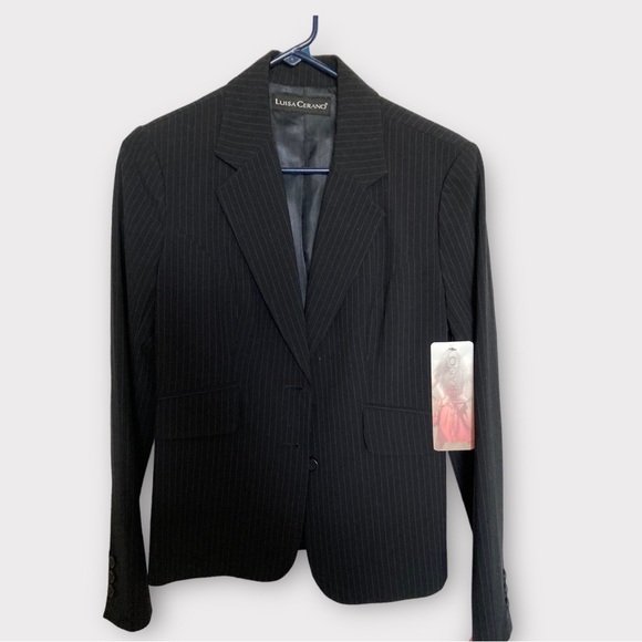 Luisa Cerano Dress Jacket, Blazer,Black, Striped, Two Button, Size 10, NWT, Wool - Picture 4 of 10